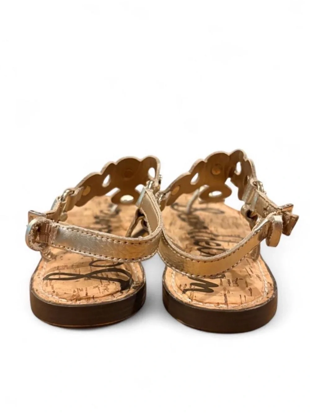 Sam Edelman Gilly Sandals Womens 6.5 Silver Metallic Leather Cork Flat Sandals